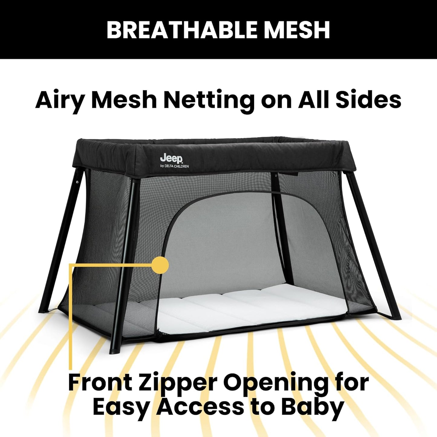 Jeep Horizon Compact Travel 2-in-1 Play Yard and Bassinet, Black