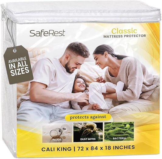 SafeRest Waterproof Mattress Protector California King Size – Absorbent Breathable Soft Fitted Bed Cover with 18" Deep Stretchable Pockets – Machine Washable California King Mattress Cover