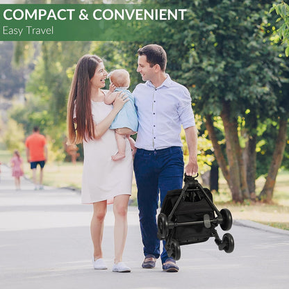 Lightweight Travel Stroller for Airplane,10.5 lbs Compact Foldable Baby Stroller with Sun Visor & Storage Basket,Convenience Airplane Strollers with Lockable Rear Wheels and Breathable Fabric,Midnight