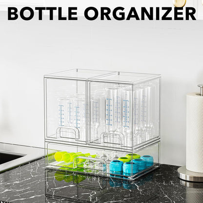 SpaceAid Bottle Storage Organizer Baby - Acrylic Bottles Station Organizer Container, Stackable Clear Drawers for Countertop, Vanity, Bathroom, Cabinet, Pantry Organization, 5 Pack, 2S2M1L, 15.4" H
