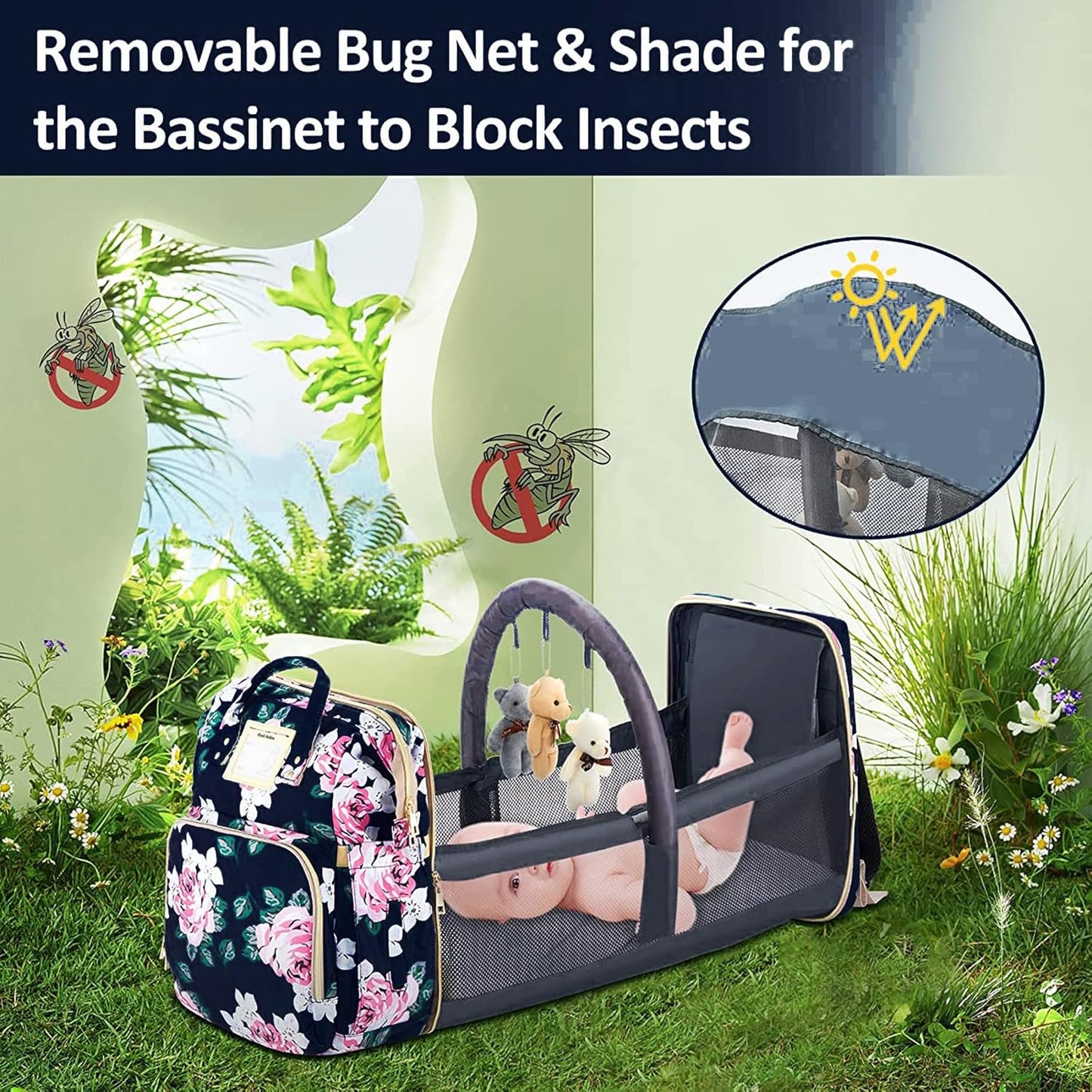 GurZinn Diaper Bag Backpack with Changing Station, Foldable for Bady Toddler, 3 in 1 Large Capacity Newborn Essentials Organizer with Stroller Hook for Girls and Boys（Pink）