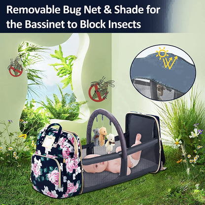 GurZinn Diaper Bag Backpack with Changing Station, Foldable for Bady Toddler, 3 in 1 Large Capacity Newborn Essentials Organizer with Stroller Hook for Girls and Boys（Pink）