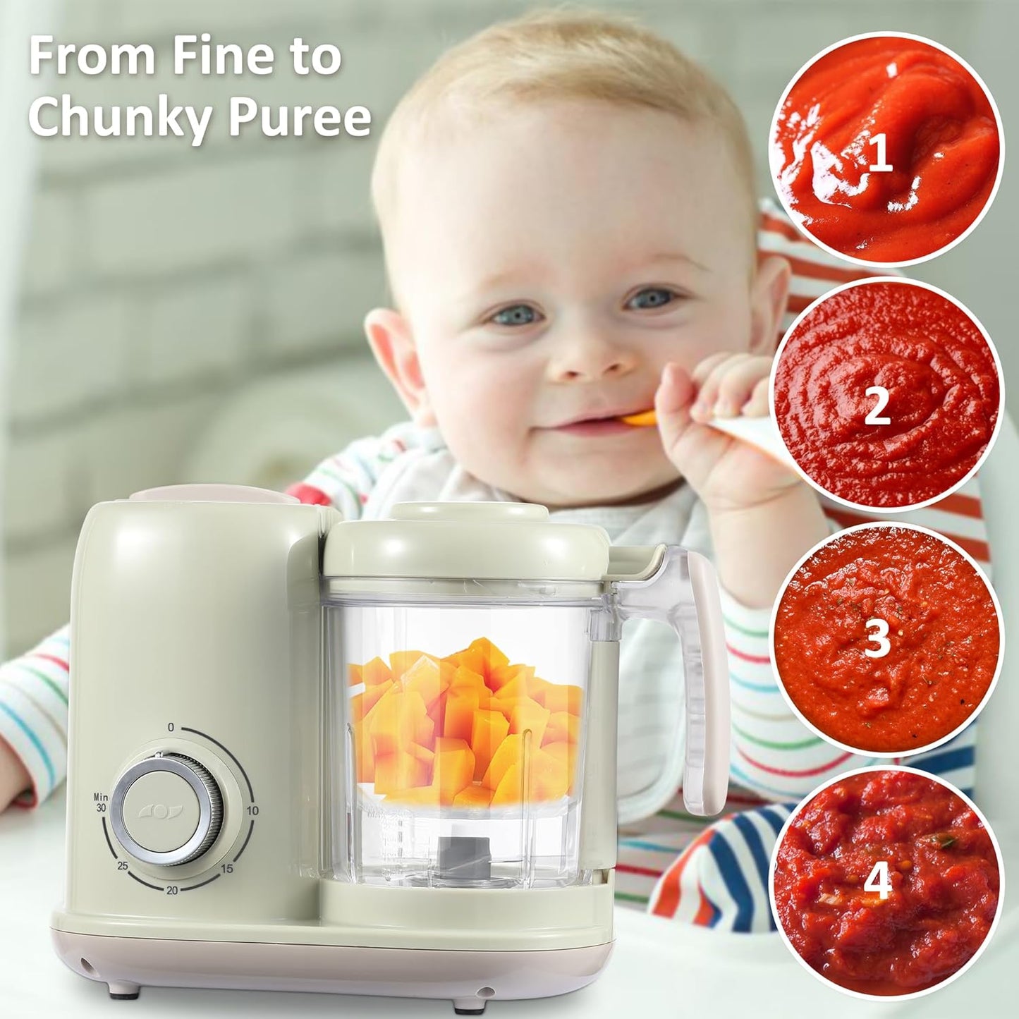 AMZBABYCHEF Baby Food Maker, 4 in 1 Baby Food Processor and Steamer, Puree Blender, Multifunctional Baby Puree Maker, Dishwasher Safe (White)