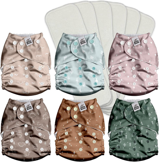 Mama Koala 3.0 Baby Cloth Diapers with 6 Inserts Bundle(Simply Neutrals), with 2 Pack Reusable Pail Liner