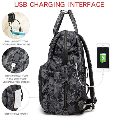 Diaper Bag Backpack with USB Charging Port Stroller Straps and Insulated Pocket,army military Travel Nappy Backpack for Dad/Mom (Black Camo)