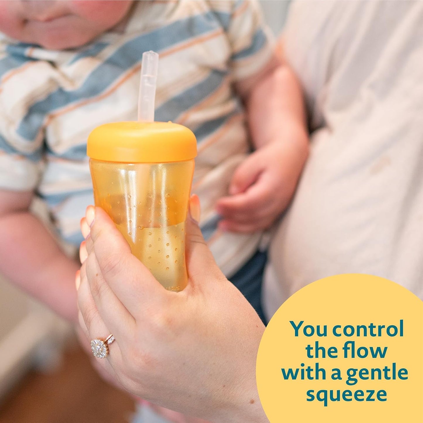 The First Years Squeeze & Sip Toddler Straw Cups - Squeezable Transition Sippy Cup with Silicone Straw - Toddler Feeding Supplies - 7 Oz - 3 Count - Ages 6 Months and Up