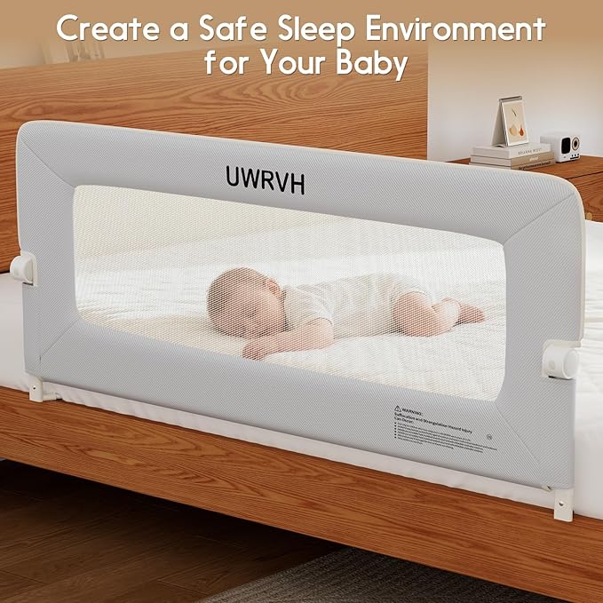 Folding Bed Rail Guard for Toddlers,Safety Toddler Bed Rails,Baby Bed Rails- U-Shape No Drilling Design, Universal Fit for Twin/Full/Queen/King/Bunk Beds (Grey, 59" L x 28" H)