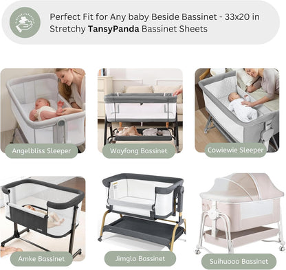 Muslin Bassinet Sheets for Angelbliss, Cowiewie, Amke, Jimglo, Suihuooo, Wayfong Baby Bassinet Bedside Sleeper by TansyPanda, 3PC, 20×33in, Ultra Soft, Breathable, Snug Fit, Unisex Boys Girls, Maadi
