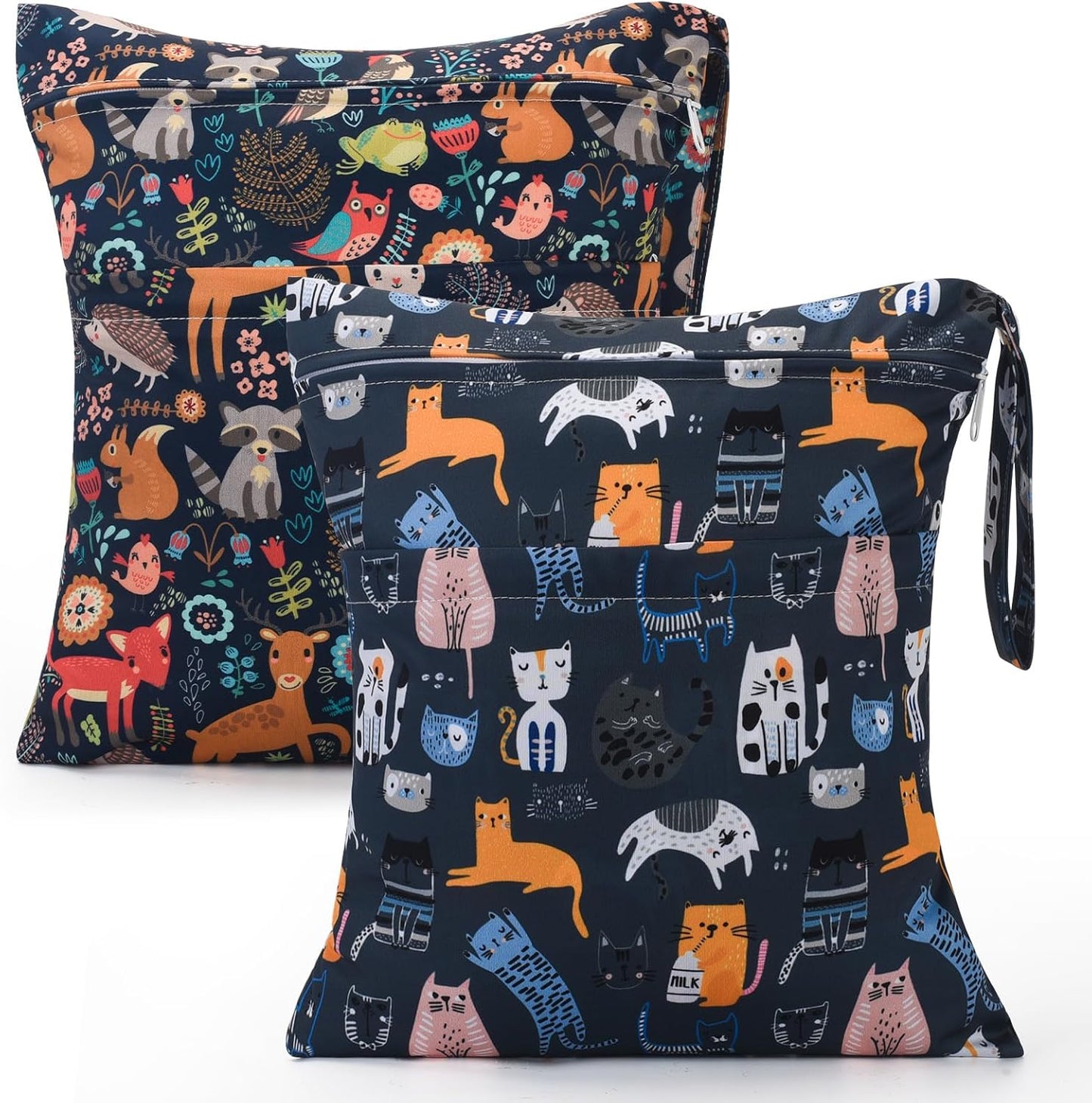 Wet Dry Bags 2-Pack with Cute Dolphin Print - Waterproof Travel Organizer for Swimming Pool Beach Gym Baby Cloth Diapers Swimwear with Dual Zippers