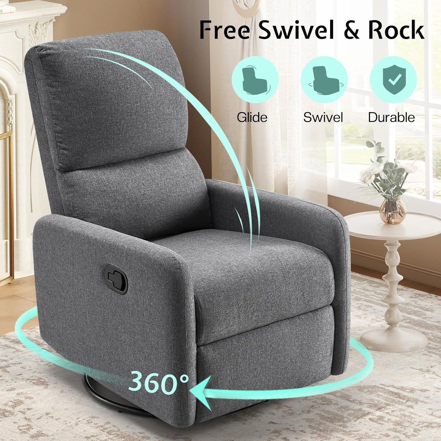 Jocisland Nursery Glider Chairs, Swivel Rocking Chair, Massage Rocker Recliner with High Back for Living Room Bedroom, Comfy Upholstered Modern Nursing Reclining Single Sofa, White Teddy