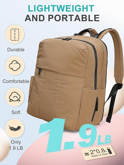 MOMINSIDE Diaper Bag Backpack - Large Puffer Diaper Bag - Neoprene Diaper Bag Quilted Baby Bag, Large Changing Pad, 15 Pockets, Lightweight, Brown