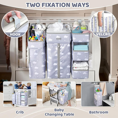 Orzbow 3-in-1 Hanging Diaper Caddy Organizer for Changing Table, Nursery Organization and Diaper Stacker for Crib Wall, Removable Diaper Organizer for Baby Girl Essentials, Pink