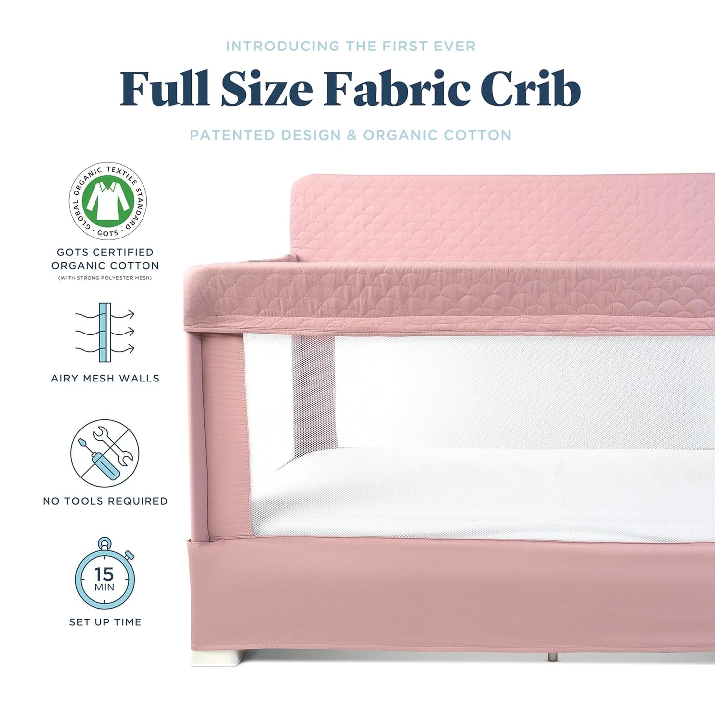 Baby Delight Lunaire Full Size Crib | Breathable Mesh Baby Crib | Tool-Free Assembly Baby Bed | Charcoal Tweed