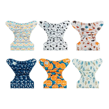 babygoal Cloth Diaper Covers 6 Pack with Wet Bag for Fitted Diapers and Prefolds with Double Gussets, Adjustable and Reusable for Baby Boys and Girls