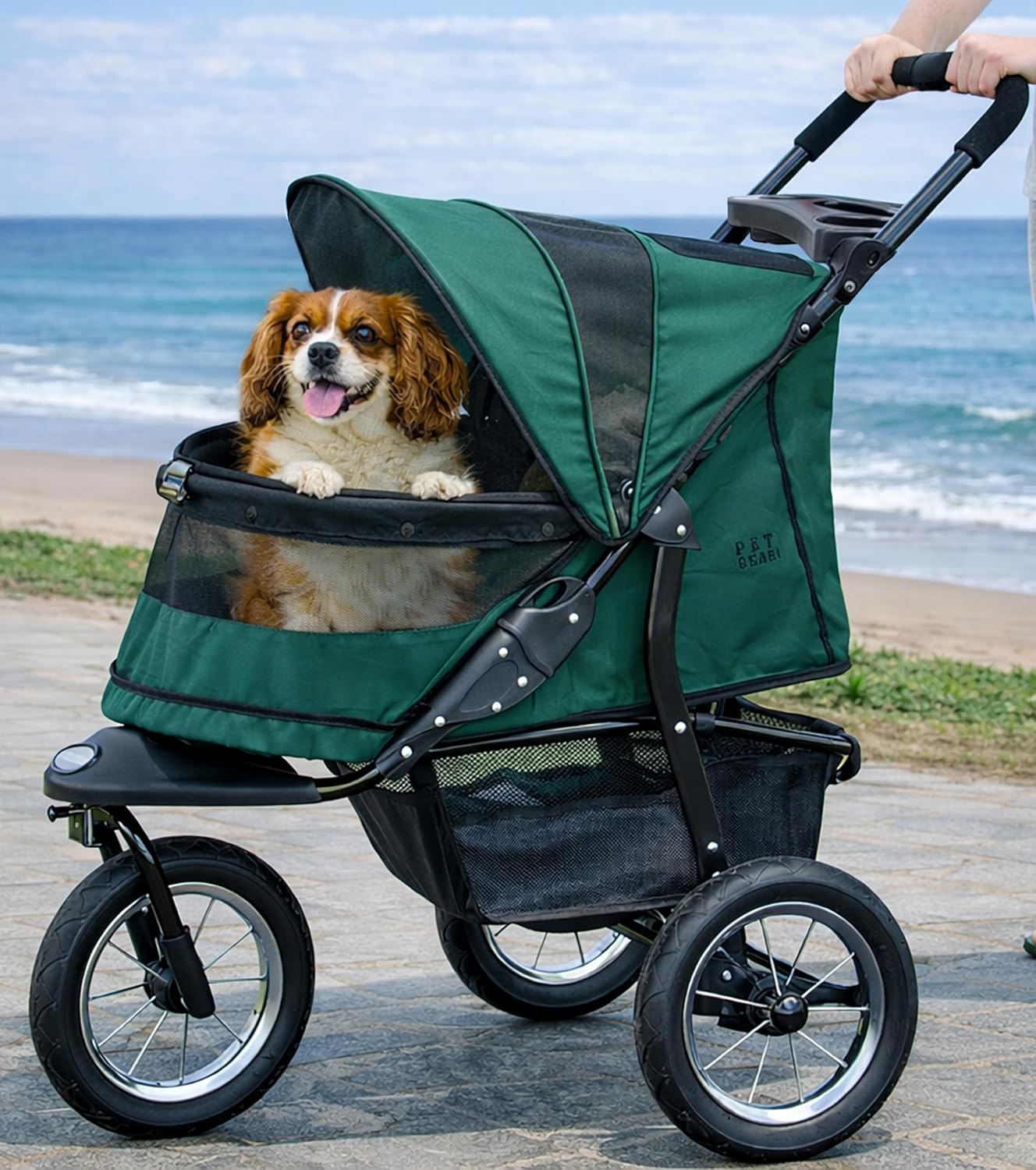 Pet Gear No-Zip Jogger Pet Stroller for Cats/Dogs, Zipperless Entry, Airless Tires, Easy One-Hand Fold, Cup Holder + Storage Basket, Salt- Extra Large
