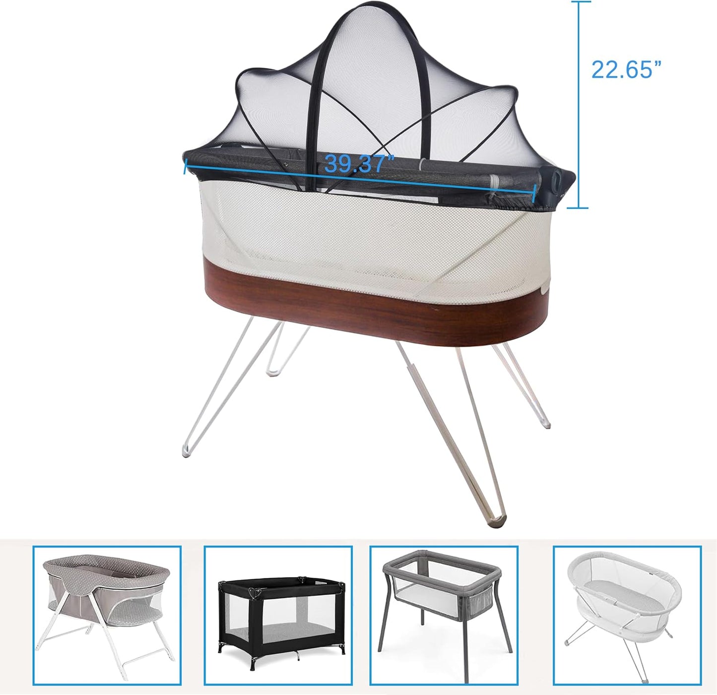 Akiky Portable Bassinet Bedside Sleeper Cover Semi-Sunshade Mosquito Net for Baby Infant Bed Sleeper Cover Mesh Net with Zip-up Window(Gray)