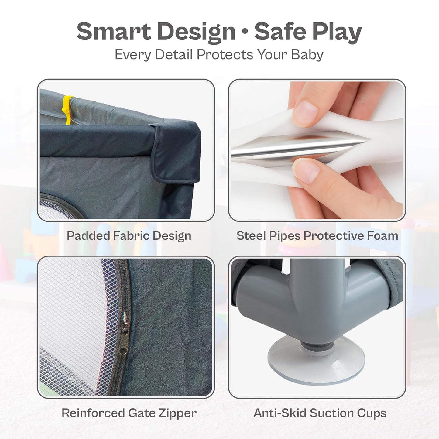 Baby Playpen 71x59 Inch Large Playpen for Babies and Toddlers Baby Playard with Zipper Gates Safety Fence Play Pen Play Yard with Soft Breathable Mesh Indoor & Outdoor Kids Activity Center Dark Gray