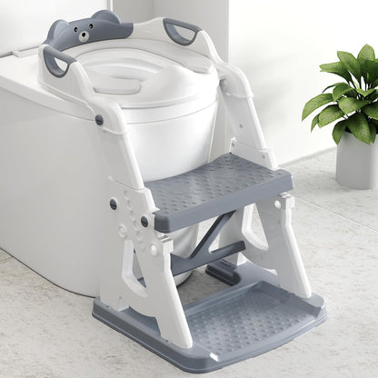 Potty Training Seat, 2 in 1 Potty Training Toilet with Step Stool for Boys Girls, Toddler Toilet Seat with Stabilizer Crossbar, Anti-Slip Pads and Splash Guard, Pink