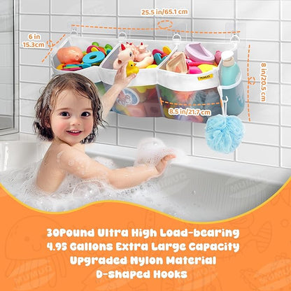 Bath Toy Organizer 3 Compartment Bath Toy Storage Bag Shower Caddy Quick Access Bathtub Toys Holder Baby Shower Games Tub Quick Dry Baby Bathroom Toys Storage Accessory Gray