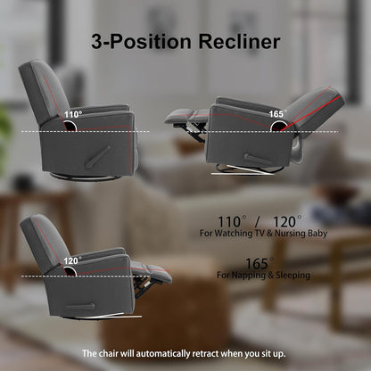 Harkawon Swivel Rocker Recliner Chair, Glider Rocker Recliner, Rocking Chair Nursery, Fabric Chair with High Back, Deep Seat, for Living Room, Bedroom, Beige