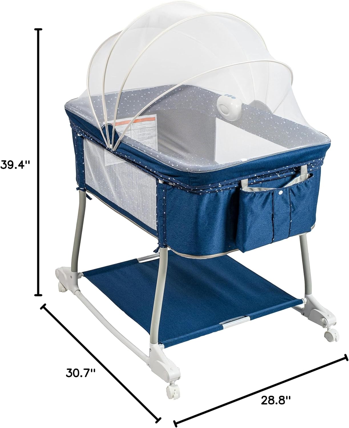 Multi Function Baby Crib Bedside Sleeper Newborn Rocking Bassinet for Infant and Toddler with Wheel Base Portable and Adjustable(Navy Blue)