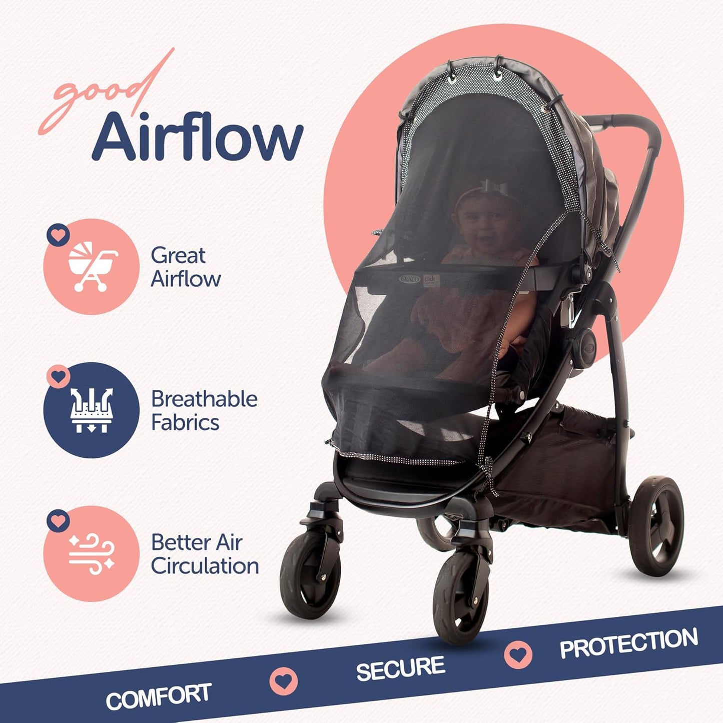Stroller Sun Shade Extender – Universal Clip-On Baby Stroller Sun Shade Cover, UV Protection, Breathable See-Through Mesh, Adjustable Fit, Large Black