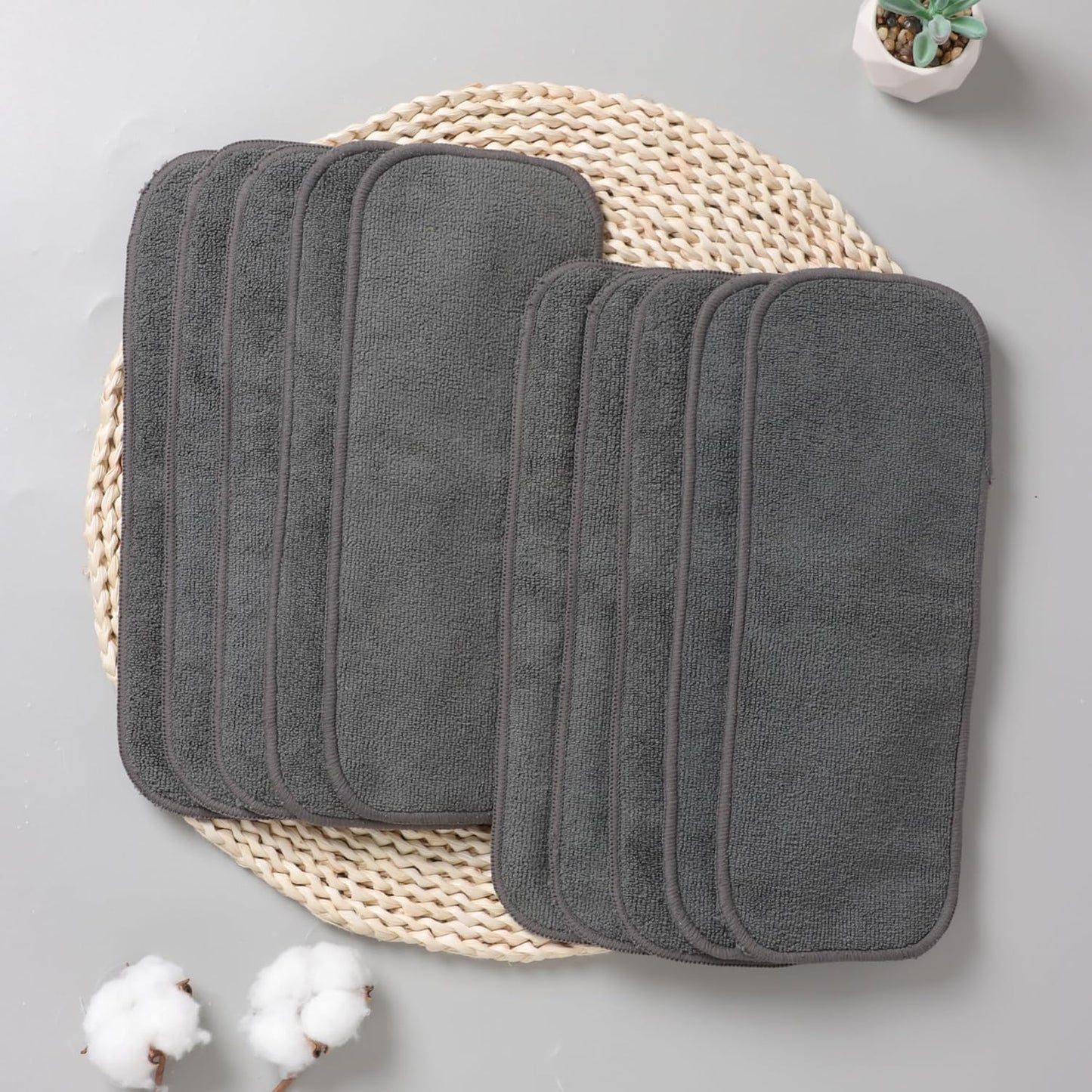 10pcs Reusable Soft 3 Layers Inserts for Baby Cloth Diaper,High Absorbing Washable Liners (10pcs-Grey Inserts)