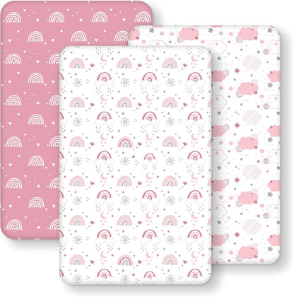 Baby Bedside Bassinet Sheets Girl, 33”x20” Compatible with Baby Delight Dream On Me & Most Rectangle Bedside Sleeper Bassinet Mattress, Super Soft Microfiber Pink Butterfly Flower