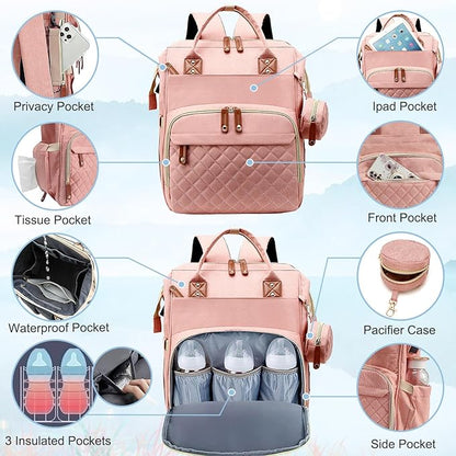 SHITIESHOU Diaper Bag Backpack Baby Bag, Baby Girl Boy Diaper Bag for Dad Mom with Pad,16 Pockets, Pacifier Case, Large Diaper Bags Unisex for Travel (Orange Pink)