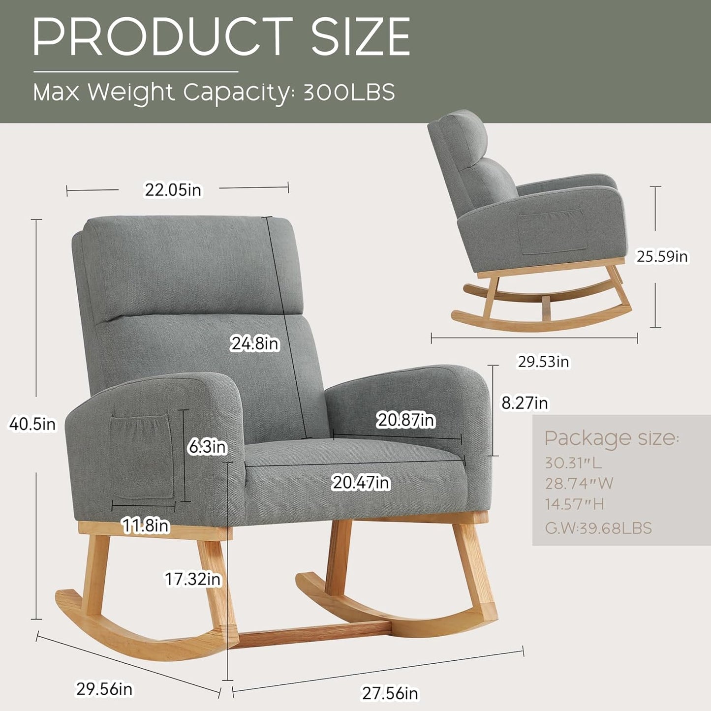 Rocking Chair Nursery - Glider Modern Accent Chairs Upholstered Nursing Rocker Padded Armchair for Indoor Living Room Bedroom Beige