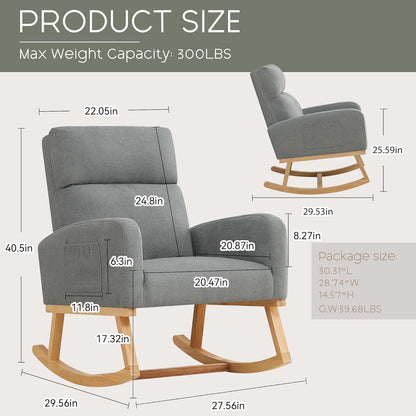 Rocking Chair Nursery - Glider Modern Accent Chairs Upholstered Nursing Rocker Padded Armchair for Indoor Living Room Bedroom Beige