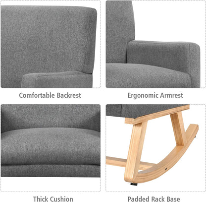 Giantex Upholstered Rocking Chair, Nursery Rocking Chair w/Widened Back, Machine-Washable Seat Cushion Cover, Solid Rubber Wood Frame, Glider Rocker Accent Chair for Living Room, Bedroom, Beige