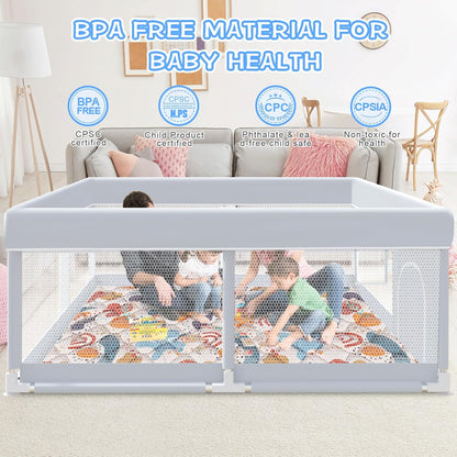 XVISHX Baby Playpen 50 x 50 Inch Play Pen Playards, Playpen for Babies and Toddlers, Baby Playard for Indoor & Outdoor Active Center Game Fence, with Skin-Friendly Fabric and Soft Breathable Mesh Grey
