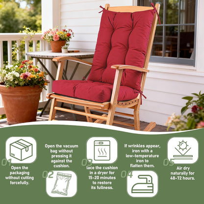 Rocking Chair Cushion with Ties Non-Slip Outdoor Rocking Chair Cushion Set Waterproof Fade-Resistant Porch Garden Patio Glider Rocker Cushions