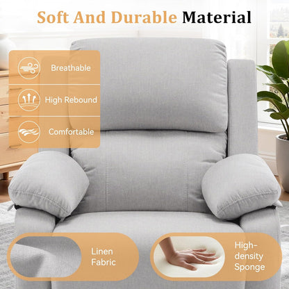 Korser Recliner Chair, 360 Swivel Rocker Chair for Adults, Small Rocking Recliner for Small Spaces, Upholstered Fabric Glider Recliner Nursery