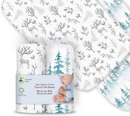 100% Organic Cotton Fitted Sheets for Graco Pack n Play, Babyletto, Pamo Babe, Hiccapop, Dream on Me, Evenflo, Baby Trend, Hygge Hush Portable/Mini Crib/Playards, Beka Bedside Bassinet 2 Pk
