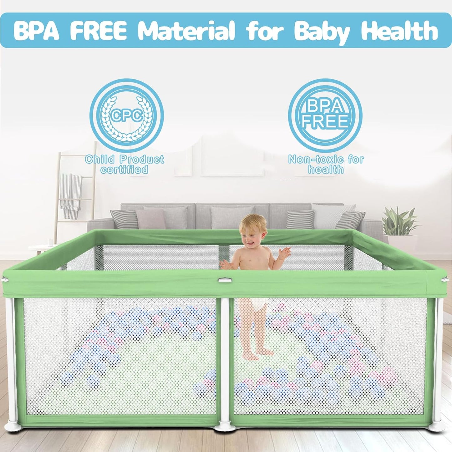 TOREVSIOR Foldable Baby Playpen with Mat, 50"×50" Collapsible Play Pen for Babies and Toddlers, Indoor & Outdoor Kids Safety Play Pen, Portable Play Yard, Foldable Baby Playpen with 50 Ocean Balls