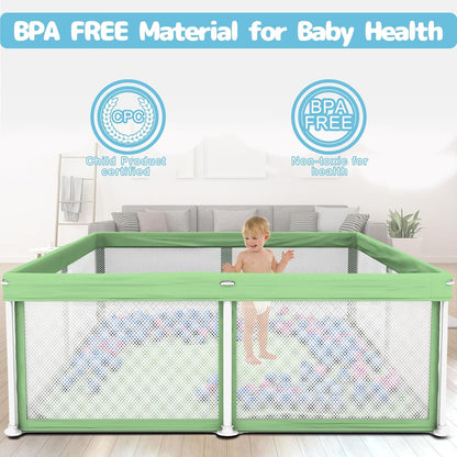TOREVSIOR Foldable Baby Playpen with Mat, 50"×50" Collapsible Play Pen for Babies and Toddlers, Indoor & Outdoor Kids Safety Play Pen, Portable Play Yard, Foldable Baby Playpen with 50 Ocean Balls