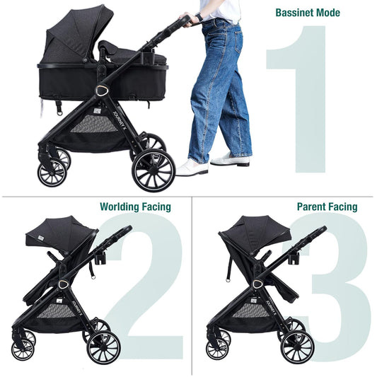 Accombe 2 in 1 Baby Stroller, Convertible Bassinet Pushchair for Infants and Newborns 0-36 Months