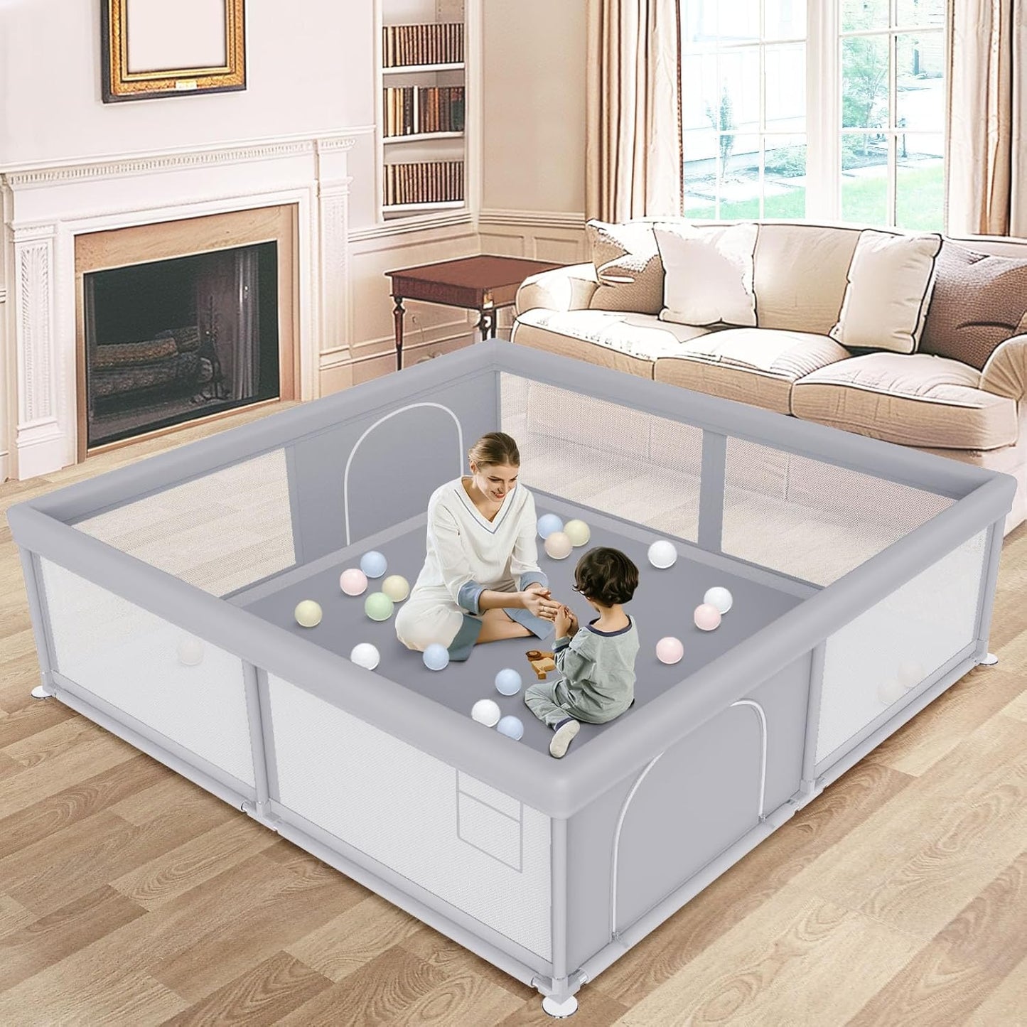 besuhot Large Baby Playpen 79x79 Inch, Playpens for Babies and Toddlers, Indoor & Outdoor Extra Large Kids Activity Center, Baby Play Yard with Zipper Gates.
