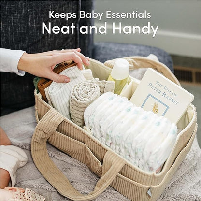 PUTSKA Baby Diaper Caddy Organizer for Changing Table – Stylish Nursery Storage Basket, Newborn Essentials, Baby Shower Gifts and Registry Must-Haves for Boy or Girl, Car Diaper Caddy, Corduroy Mocha