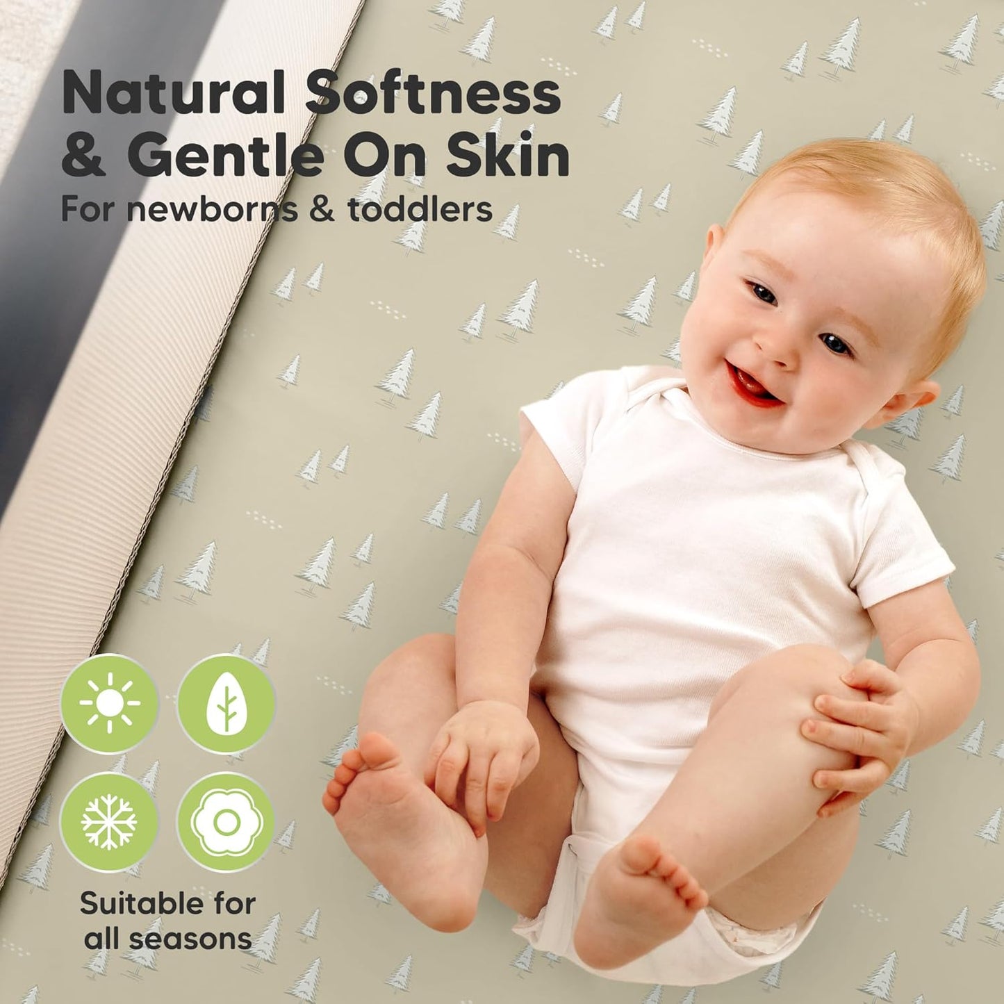 2 Pack and Play Sheets, Waterproof Mini Crib Sheets Fitted - 38x26 Organic Cotton Pack N Play Sheets for Graco Pack and Play Mattress, Playard Baby Crib Sheets,Neutral for Boy,Girl,Toddler(KeaSafari)
