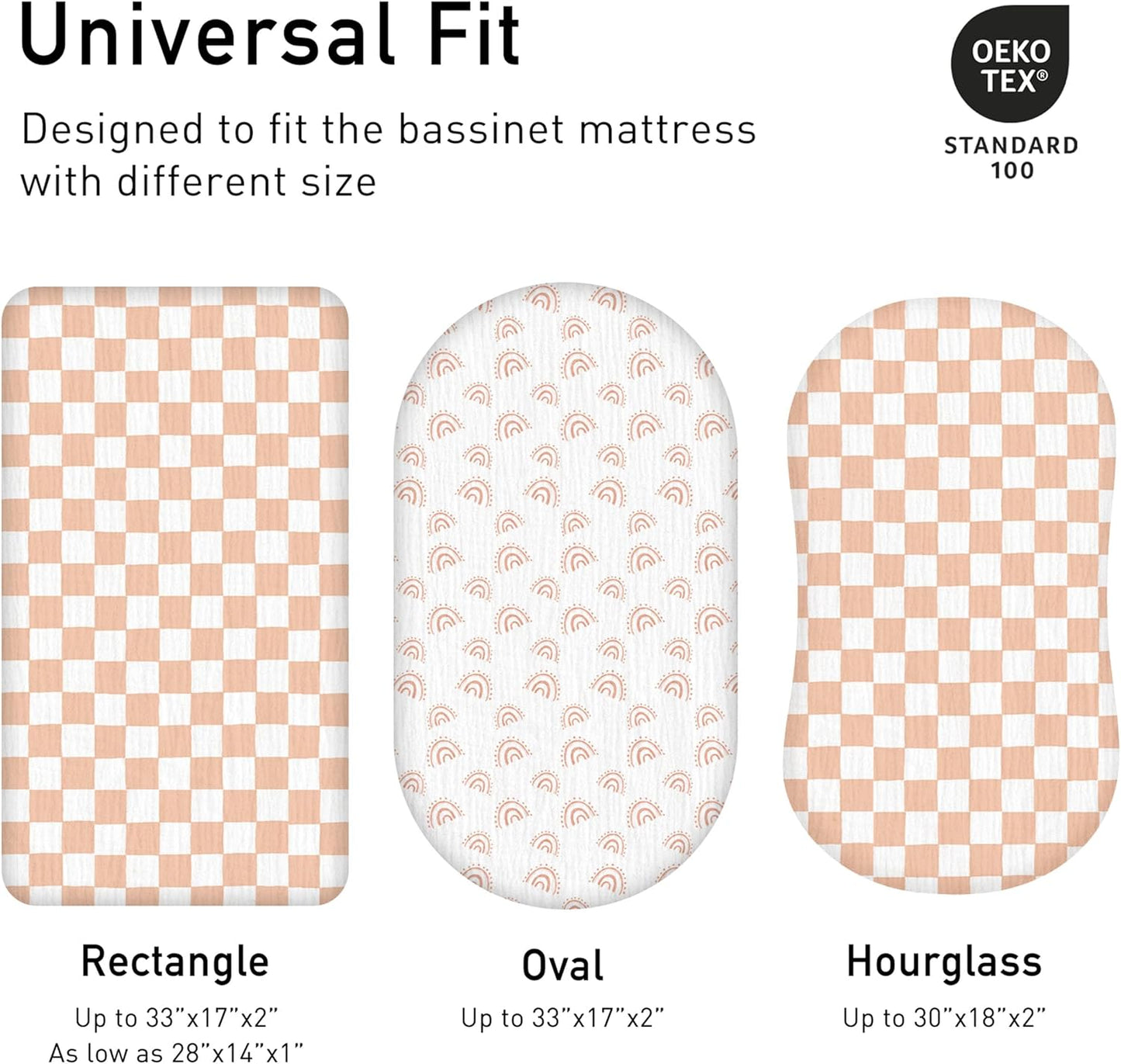 Muslin Bassinet Fitted Sheets 2 Pack, Soft Breathable Cotton Baby Bassinet Mattress Sheet Set, 360° Elastic Snug Fit, Universal for Oval, Rectangle & Hourglass Cradle, Unisex Baby Bedding (Cute Cars)