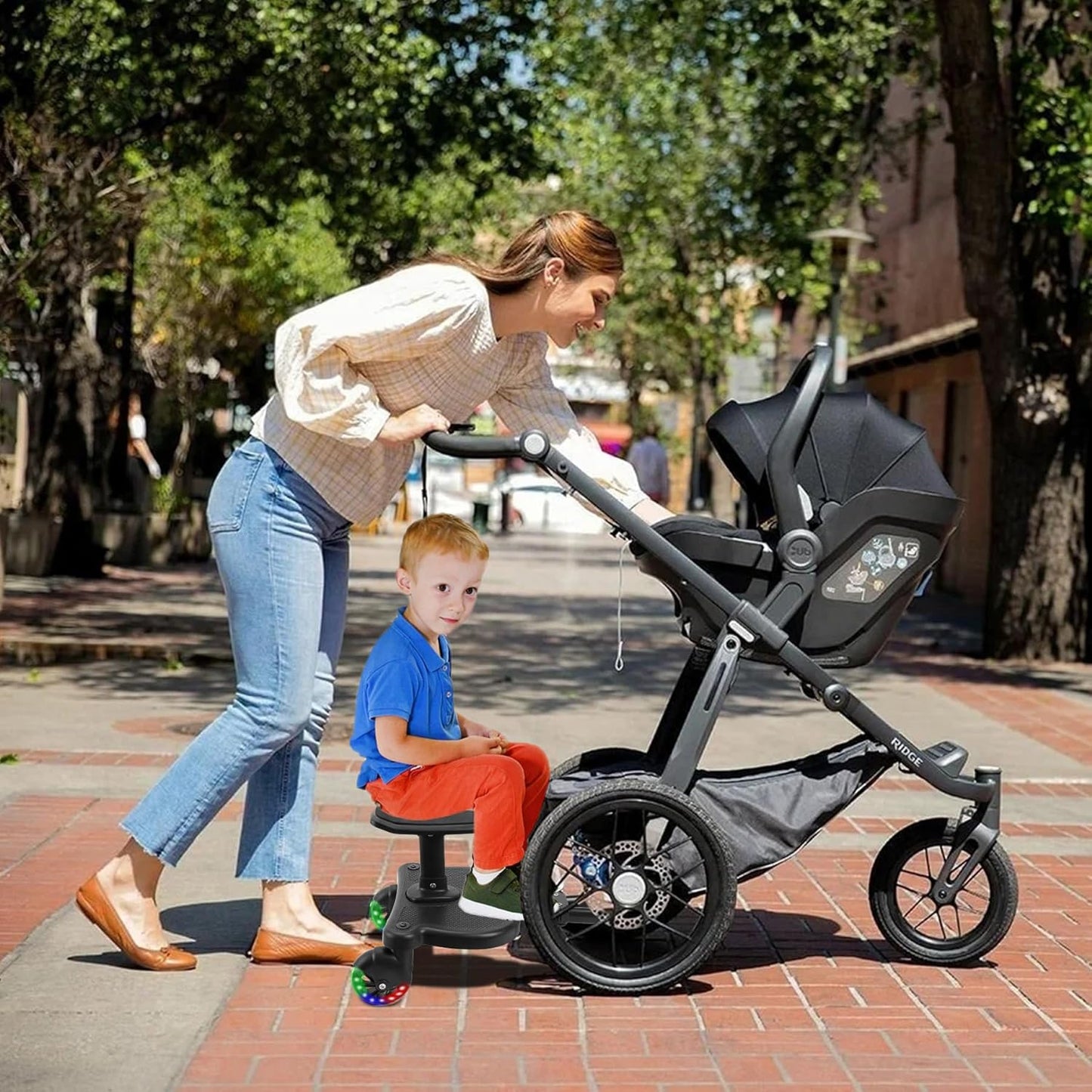 2026 New-Universal Stroller Board with Detachable Seat, 2in1 Sit and Stand Stroller Connectors for Most Strollers, Holds Children Up to 55 LBs Stroller Standing Board(Black)
