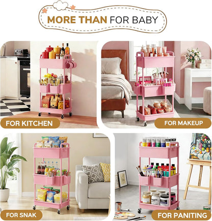 Goovilla Diaper Cart with Lockable Wheels and Easy Assembly, 3 Tier Black Rolling Cart for Baby Nursery Storage, Sturdy Ample Diaper Caddy Organizer for Baby Girl, Boy, New Mom, Newborn Essentials