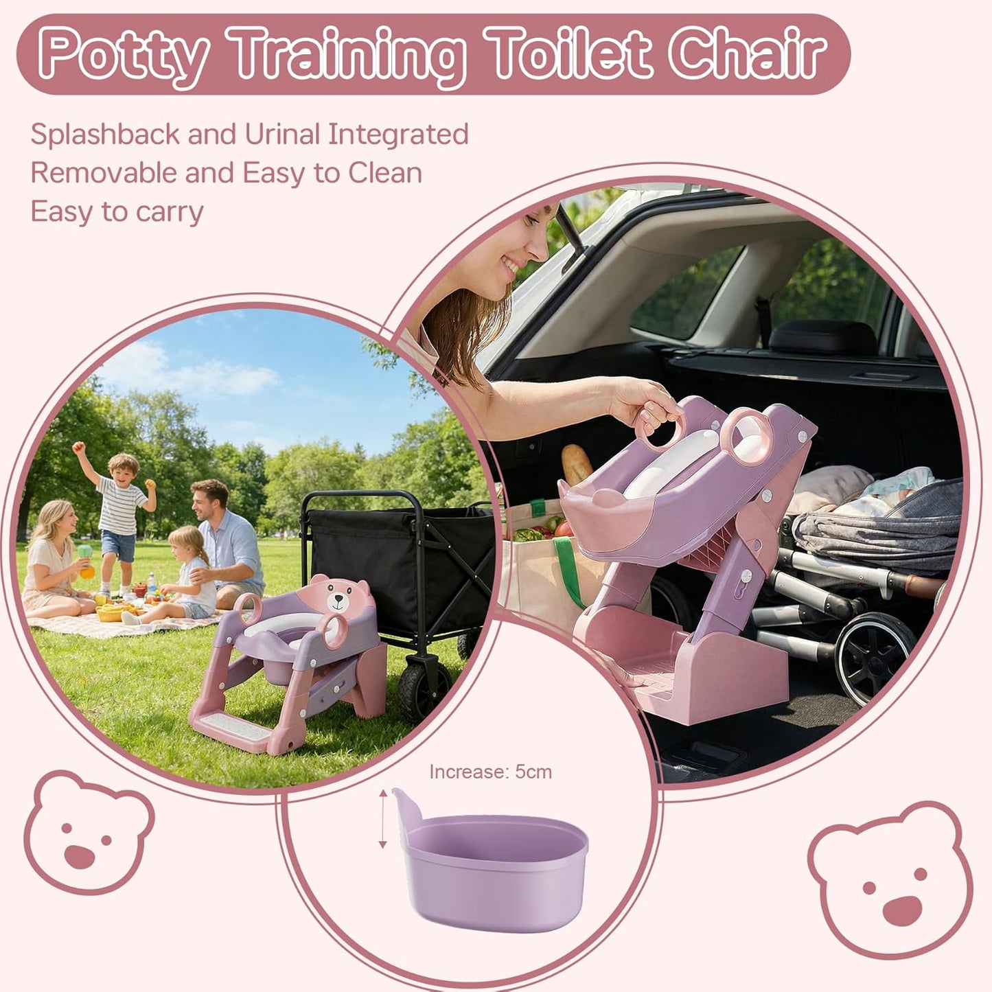 Potty Training Seat,Toddler Toilet Seat for Boys Girls,3-in-1 Potty Training Toilet and Chair with Step Stool Ladder,Anti-Slip Height Adjustable Foldable Splash Guard for Kids (Grey)