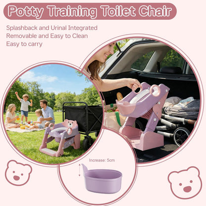 Potty Training Seat,Toddler Toilet Seat for Boys Girls,3-in-1 Potty Training Toilet and Chair with Step Stool Ladder,Anti-Slip Height Adjustable Foldable Splash Guard for Kids (Grey)