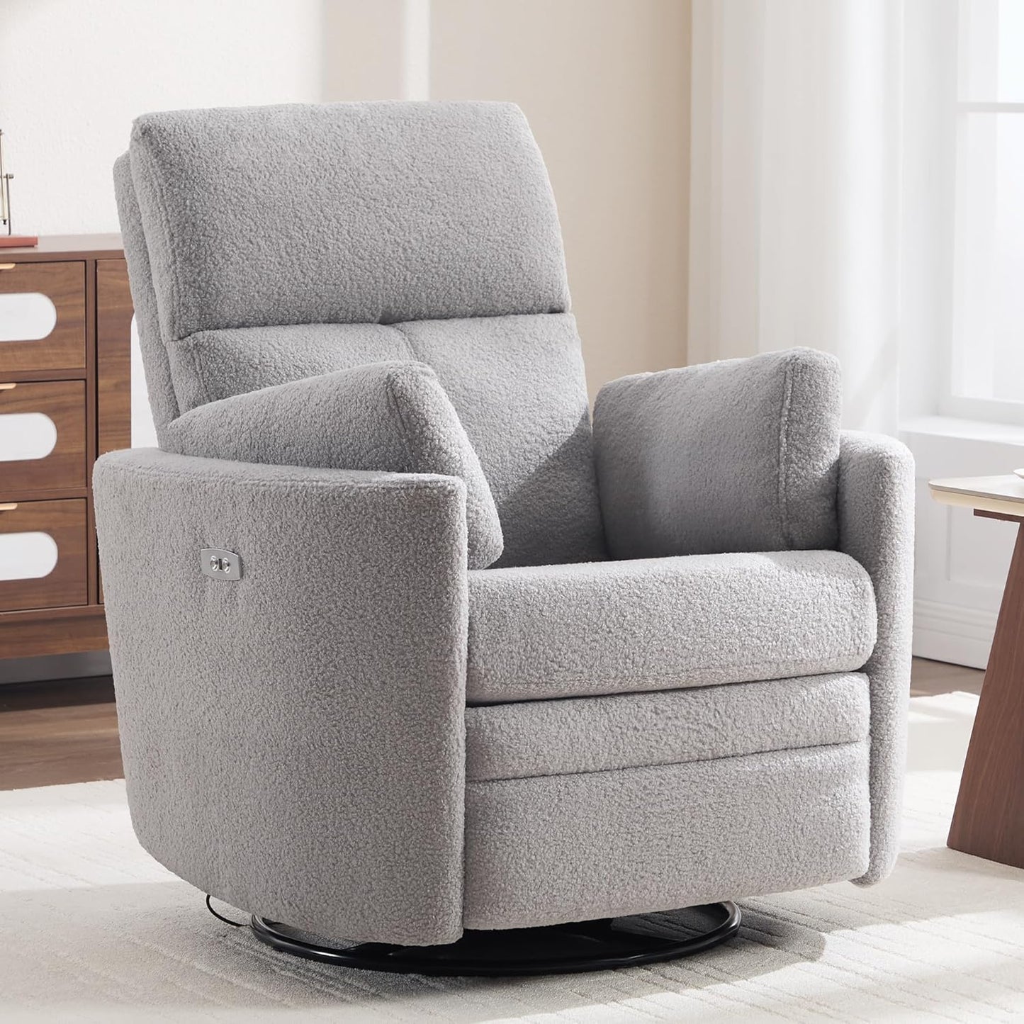 Power Recliner,Nursery Swivel Glider Rocking Chair with USB Port,Upholstered Adult Electric Recliner Rocking Chair with 2 Pillows for Living Room Bedroom (Beige Corduroy, Power-Driven)