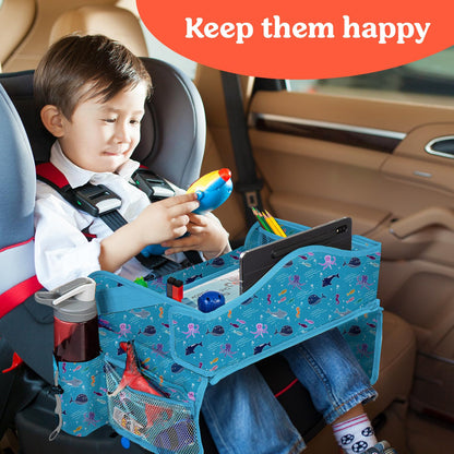 PILLANI Kids Travel Tray for Car Seat - Carseat Tray w/ iPad Holder & Dry Erase Board, Road Trip Activities - Toddler Lap Desk Organizer for Airplane - Roadtrip & Travel Essentials - Pack of 2, Pink