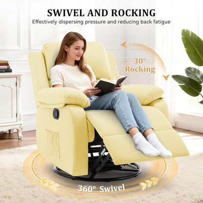 Korser Recliner Chair, 360 Swivel Rocker Chair for Adults, Small Rocking Recliner for Small Spaces, Upholstered Fabric Glider Recliner Nursery